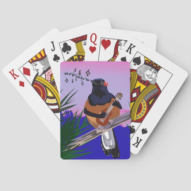 Hawaiian Shama Bird spielt Ukulele Spielkarten (Rückseite)