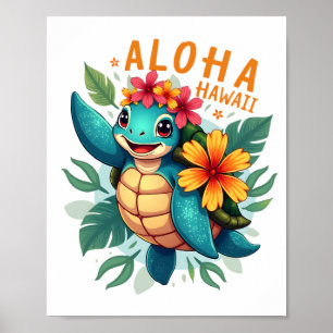 Hawaiian-Shirt Aloha Hawaii Meeresschildkröte Mädc Poster