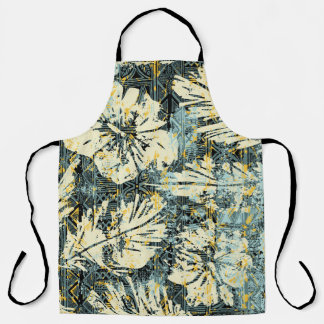 Hawaiian style hibiscus fabric with tribal backgro schürze