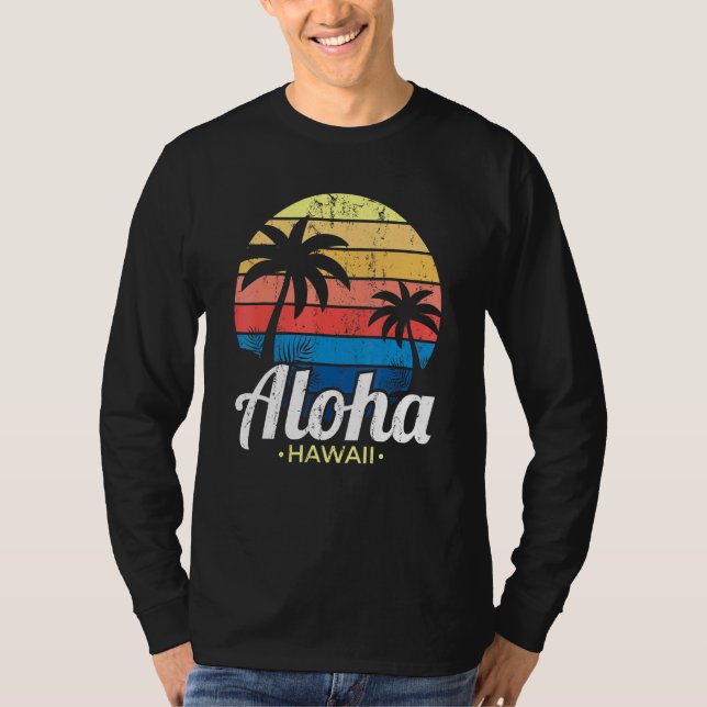Hawaiian Summer Tropical Sunset Palm Trees Aloha H T-Shirt (Vorderseite)