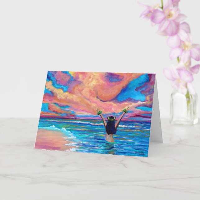 Hawaiian Sunrise Aloha oder Mahalo Card Karte (Orchidee)
