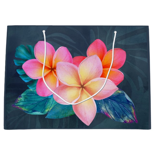 Hawaiian Sunrise Plumeria Große Geschenktasche Große Geschenktüte (Vorderseite)