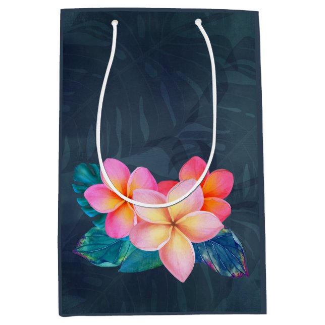 Hawaiian Sunrise Plumeria Tall Gift Bag Mittlere Geschenktüte (Vorderseite)