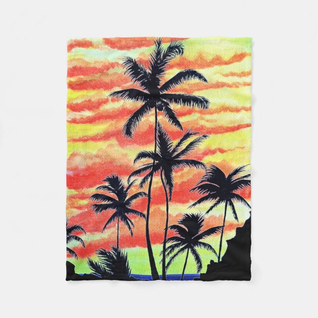Hawaiian Sunset Coco Palms Fleecedecke (Vorderseite)