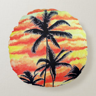 Hawaiian Sunset Coco Palms Rundes Kissen