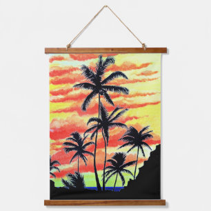 Hawaiian Sunset Coco Palms Wandteppich Mit Holzrahmen
