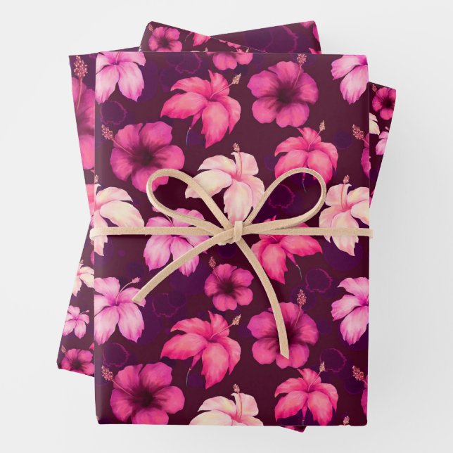 Hawaiian Sunset Glow: Hibiskus Wrapping Paper Geschenkpapier Set (Beispiel)