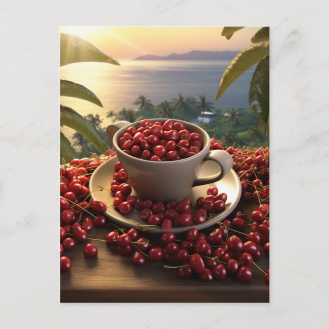 Hawaiian Sunset Nah-up Coffee Cherries Paradise Postkarte (Vorderseite)