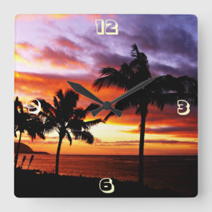 Hawaiian sunset quadratische wanduhr