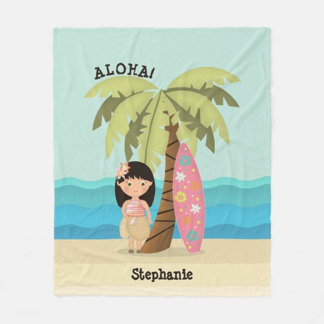 Hawaiian Surfer Girl Fleecedecke (Vorderseite)