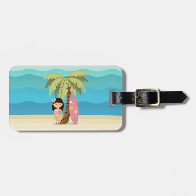 Hawaiian Surfer Girl Gepäckanhänger (Vorderseite horizontal)