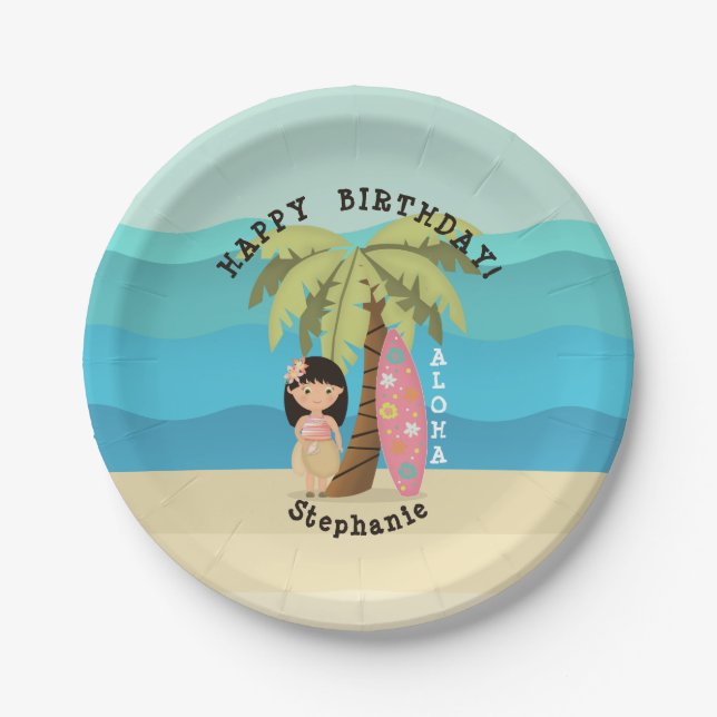 Hawaiian Surfer Girl Pappteller (Vorderseite)