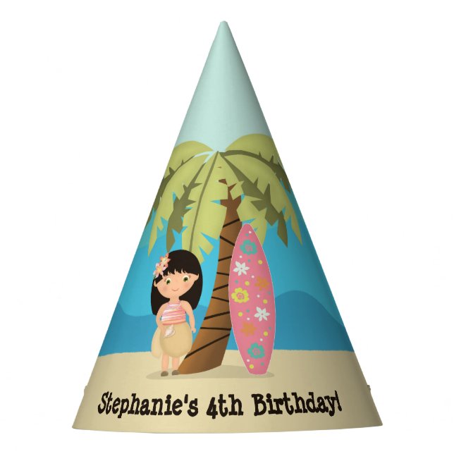 Hawaiian Surfer Girl Partyhütchen (Vorderseite)