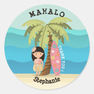 Hawaiian Surfer Girl Runder Aufkleber