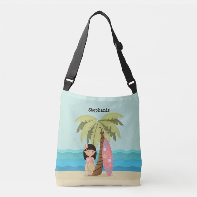 Hawaiian Surfer Girl Tragetaschen Mit Langen Trägern (Vorderseite)