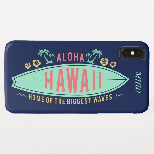 Hawaiian Surfer kundenspezifische Monogramm-Telefo Case-Mate iPhone Hülle (Rückseite (Horizontal))