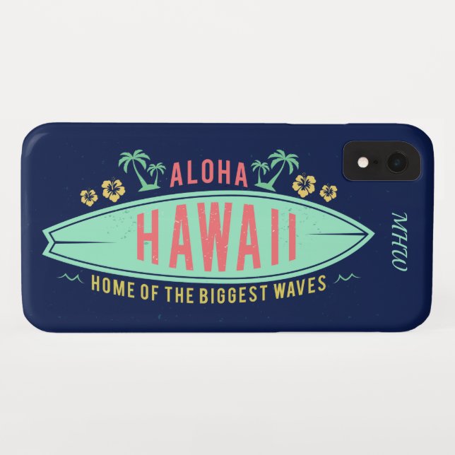 Hawaiian Surfer kundenspezifische Monogramm-Telefo Case-Mate iPhone Hülle (Rückseite (Horizontal))