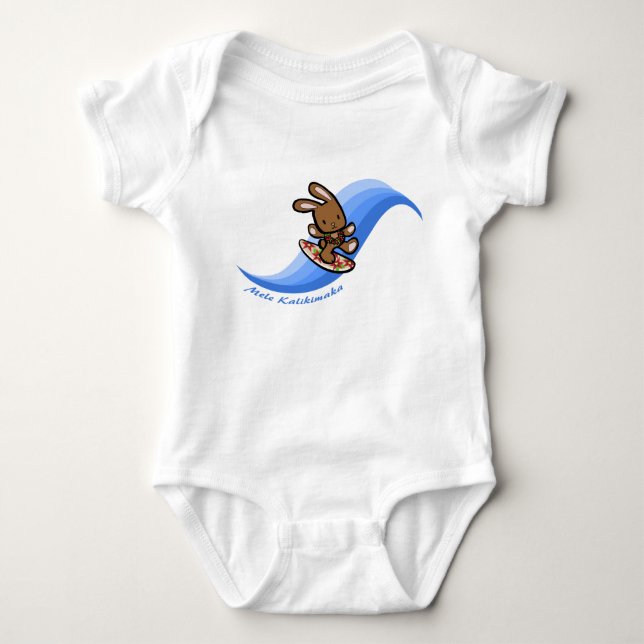 Hawaiian Surfing Bunny Holiday Blue Cartoon Band Baby Strampler (Vorderseite)