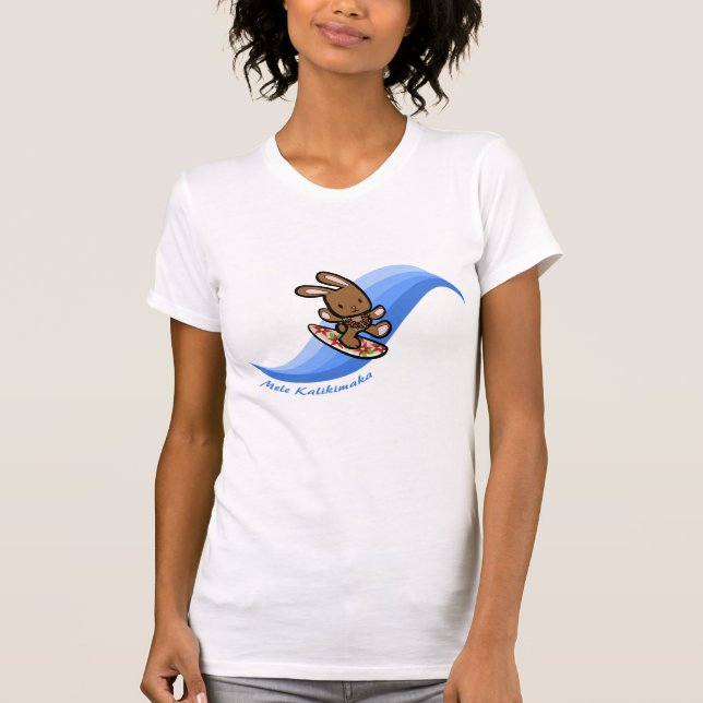Hawaiian Surfing Bunny Holiday Blue Cartoon Band T-Shirt (Vorderseite)