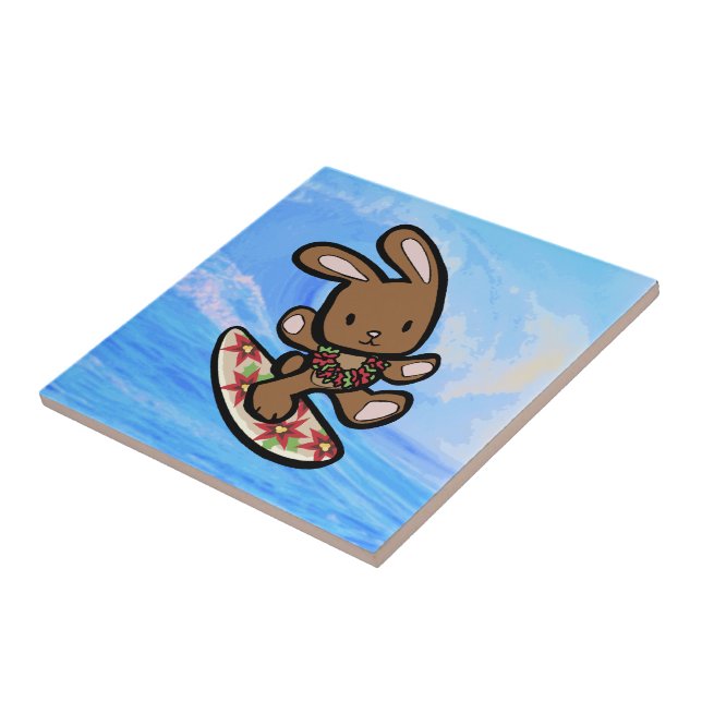 Hawaiian Surfing Bunny Holiday Cartoon Fliese (Seite)