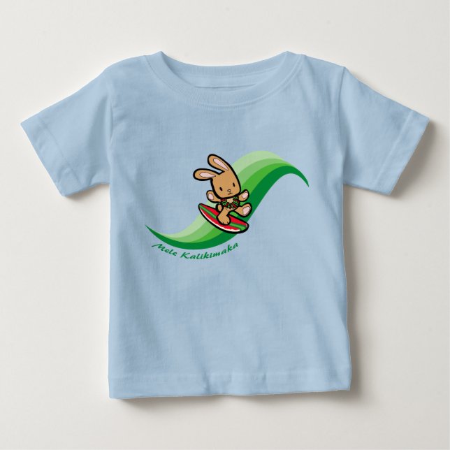 Hawaiian Surfing Bunny Holiday Green Cartoon Band Baby T-shirt (Vorderseite)