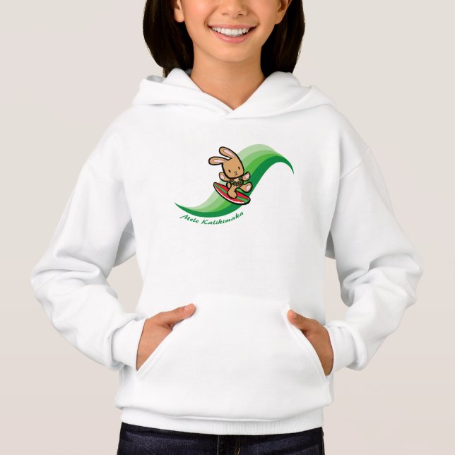 Hawaiian Surfing Bunny Holiday Green Cartoon Band Hoodie (Vorderseite)