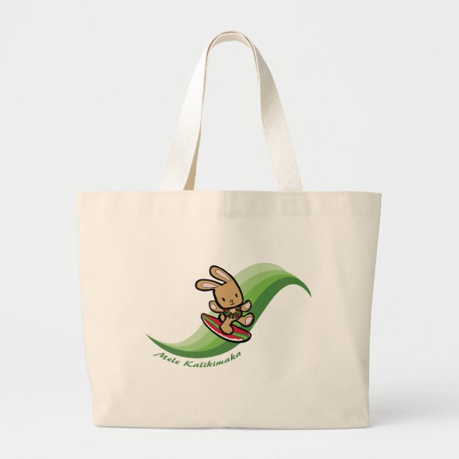 Hawaiian Surfing Bunny Holiday Green Cartoon Band Jumbo Stoffbeutel (Vorne)
