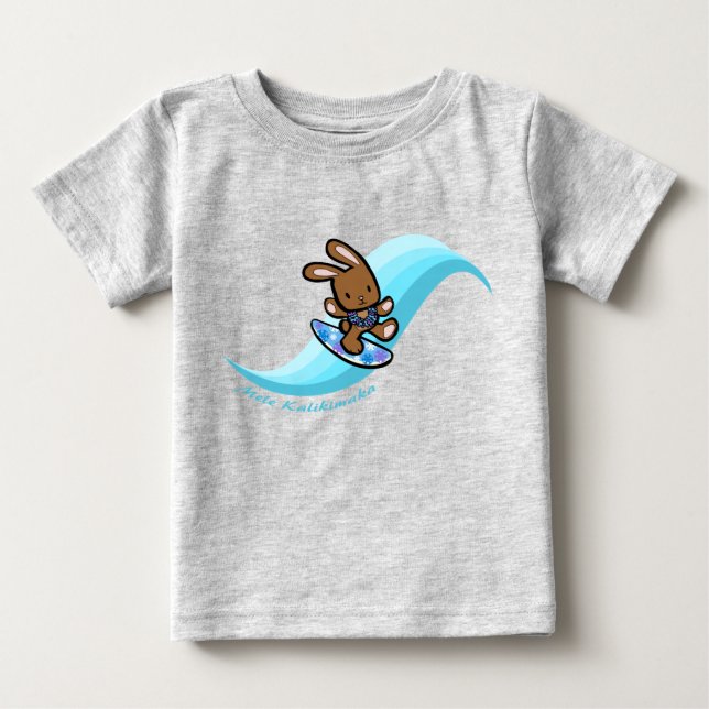 Hawaiian Surfing Bunny Holiday Turq Cartoon Baby T-shirt (Vorderseite)
