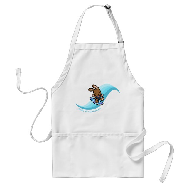 Hawaiian Surfing Bunny Holiday Turq Cartoon Schürze (Vorne)
