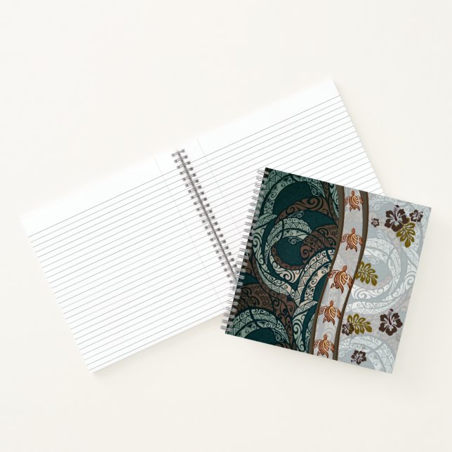 Hawaiian Tapa mit Hibiskus- und Honu-Notebook Notizbuch (Innenseite)