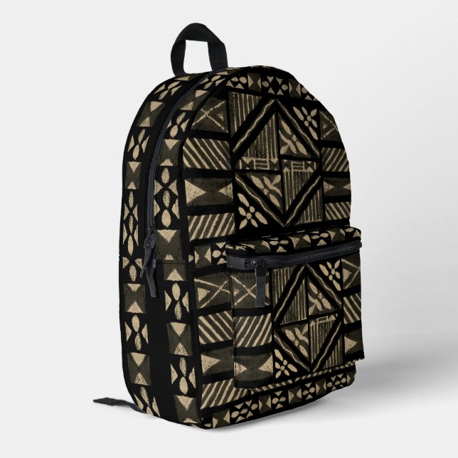 Hawaiian Tapa Pattern Bedruckter Rucksack (Rückseitige Ecke links)