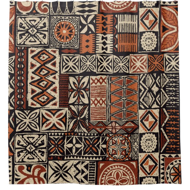 Hawaiian Tapa: Stammes-Patchwork Duschvorhang (Vorderseite)