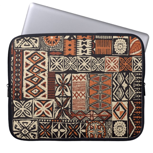Hawaiian Tapa: Stammes-Patchwork Laptopschutzhülle (Vorderseite)