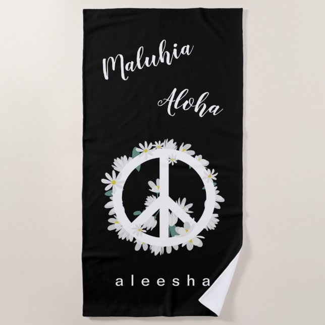 Hawaiian Theme Peace Liebe Floral Peace Sign Strandtuch (Vorderseite)