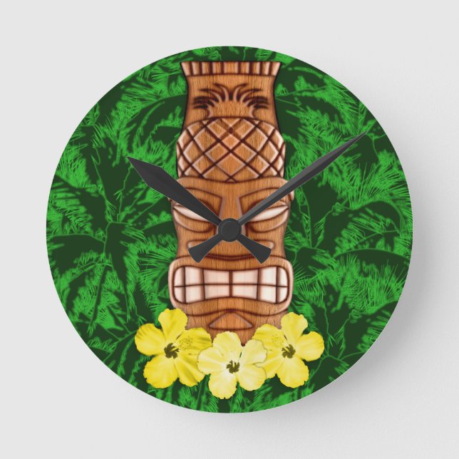 Hawaiian Tiki Mask Runde Wanduhr (Vorderseite)