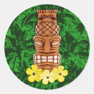 Hawaiian Tiki Mask Runder Aufkleber