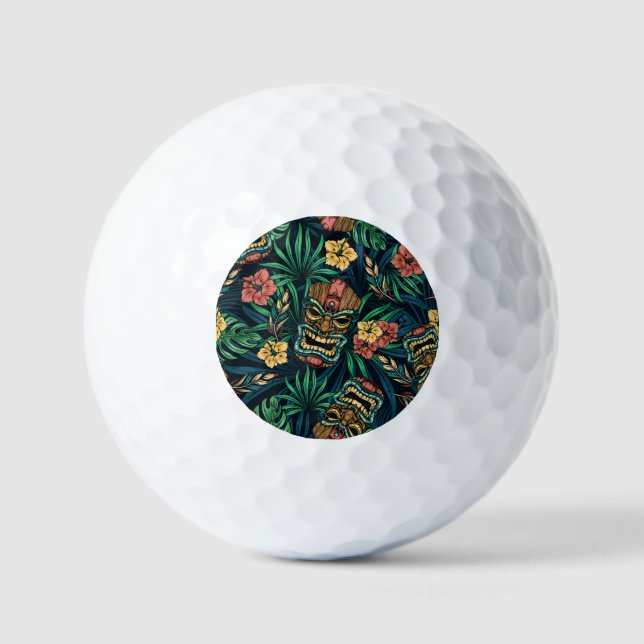 Hawaiian Tiki Mask tropisches Muster Golfball (Vorderseite)