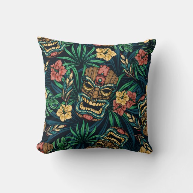 Hawaiian Tiki Mask tropisches Muster Kissen (Vorderseite)