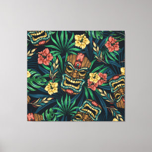 Hawaiian Tiki Mask tropisches Muster Leinwanddruck