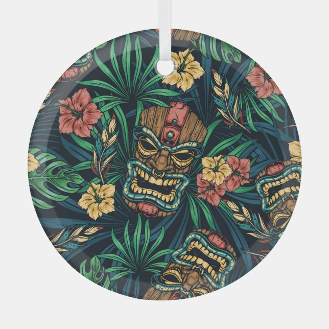 Hawaiian Tiki Mask tropisches Muster Ornament Aus Glas (Vorderseite)