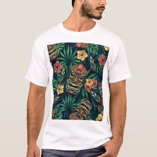 Hawaiian Tiki Mask tropisches Muster T-Shirt