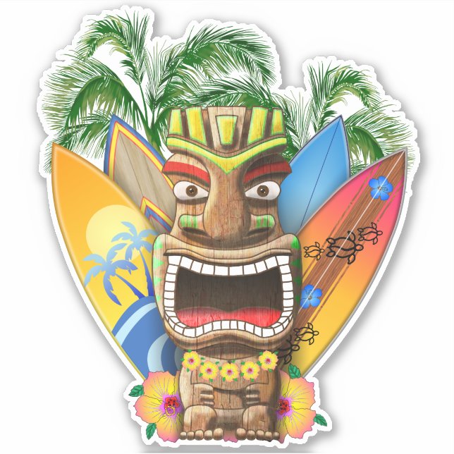 Hawaiian Tiki Surfing Aufkleber (Vorderseite)
