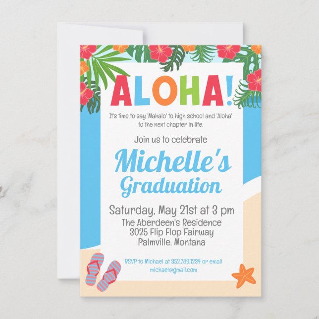 Hawaiian Tropical Aloha Graduation Party Einladung (Vorderseite)