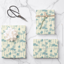 Hawaiian Tropical Blue and Cream Palm Tree Pattern Geschenkpapier Set