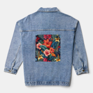 Hawaiian Tropical Blume Leaf Pattern Beach Vacati Jeansjacke