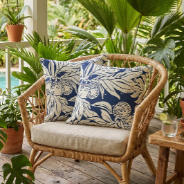 Hawaiian Tropical breadfruit ulu in indigo Kissen