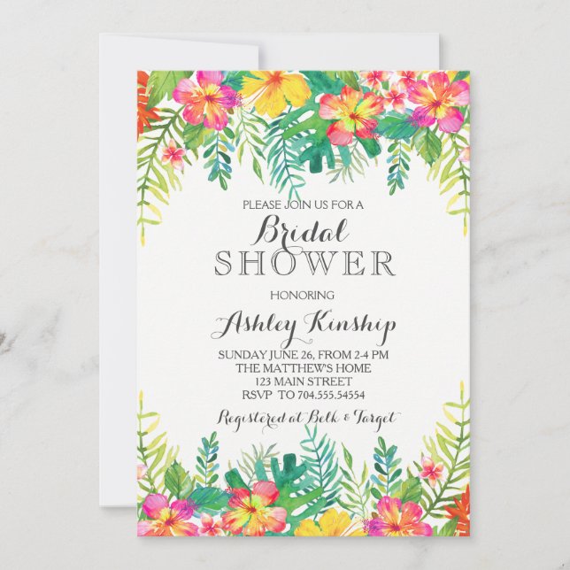 Hawaiian Tropical Bridal Dusche Einladung (Vorderseite)