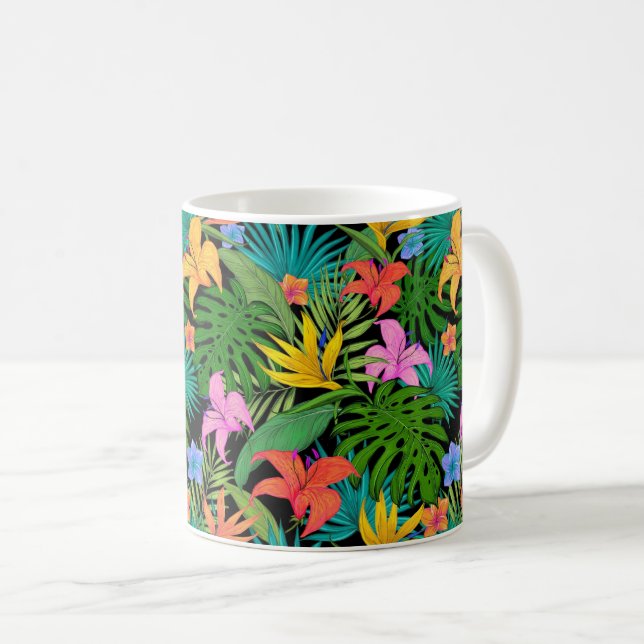 Hawaiian Tropical Floral Palm Blätter Kaffeetasse (VorderseiteRechts)