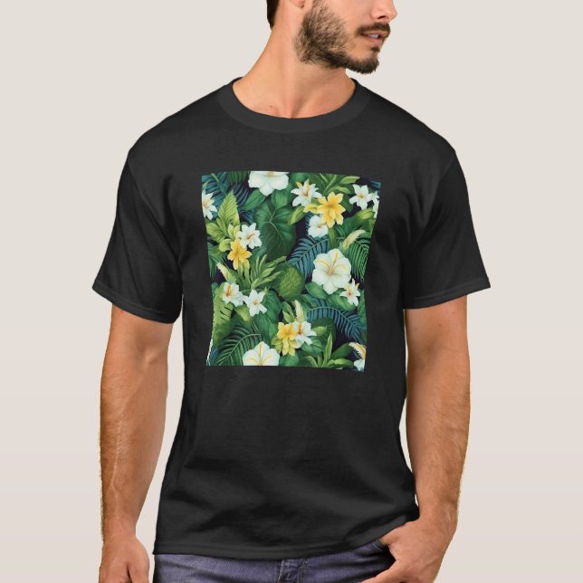Hawaiian Tropical Flower Leaf Pattern Beach Vacati T-Shirt (Vorderseite)