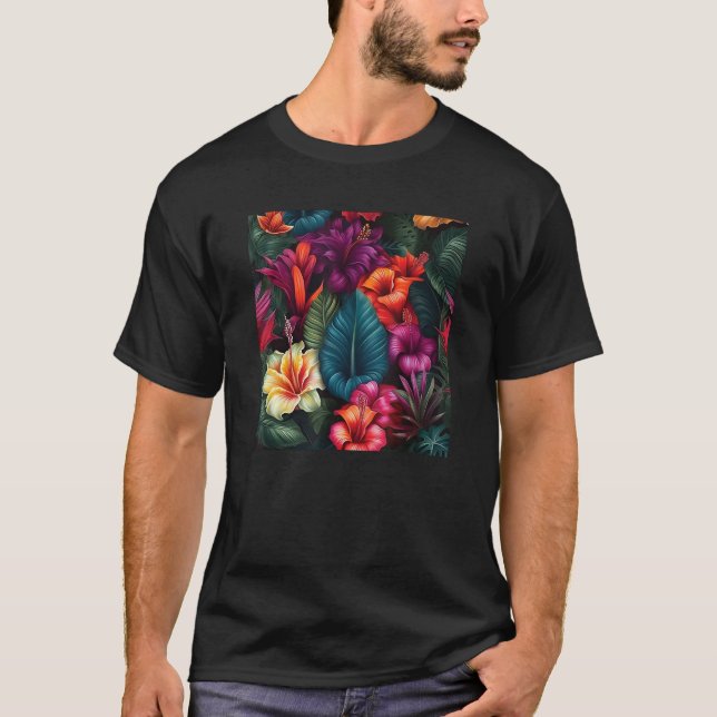 Hawaiian Tropical Flower Leaf Pattern Beach Vacati T-Shirt (Vorderseite)